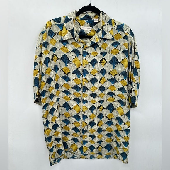 BURMA BIBAS Man 100% Silk short sleeve lightweight shell vintage casual top M - Picture 1 of 10